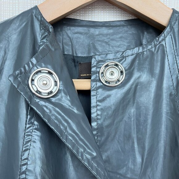 Zara Short Water Repellent Trench Coat Collarless Cropped Front Pockets - Picture 11 of 16